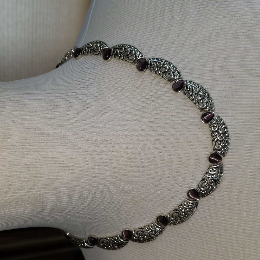 Silver and purple necklace